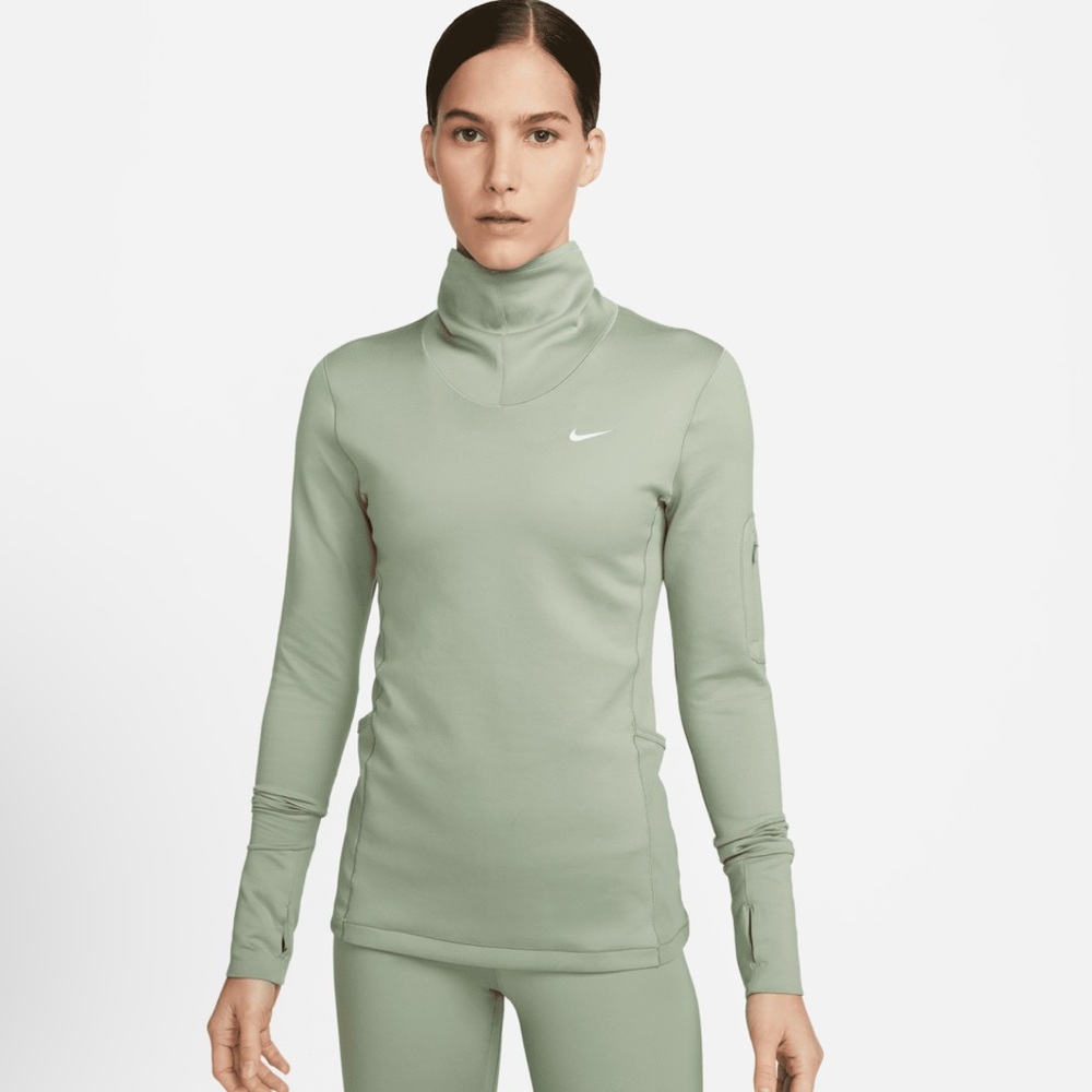 Nike Pro Therma Fit Shirt Slim Fit Green High Neck Pockets Pullover Large NWT